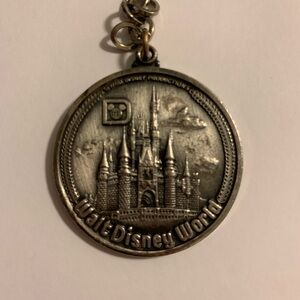 Vintage 1970s Walt Disney World Medallion Keychain Cinderella Castle Magic